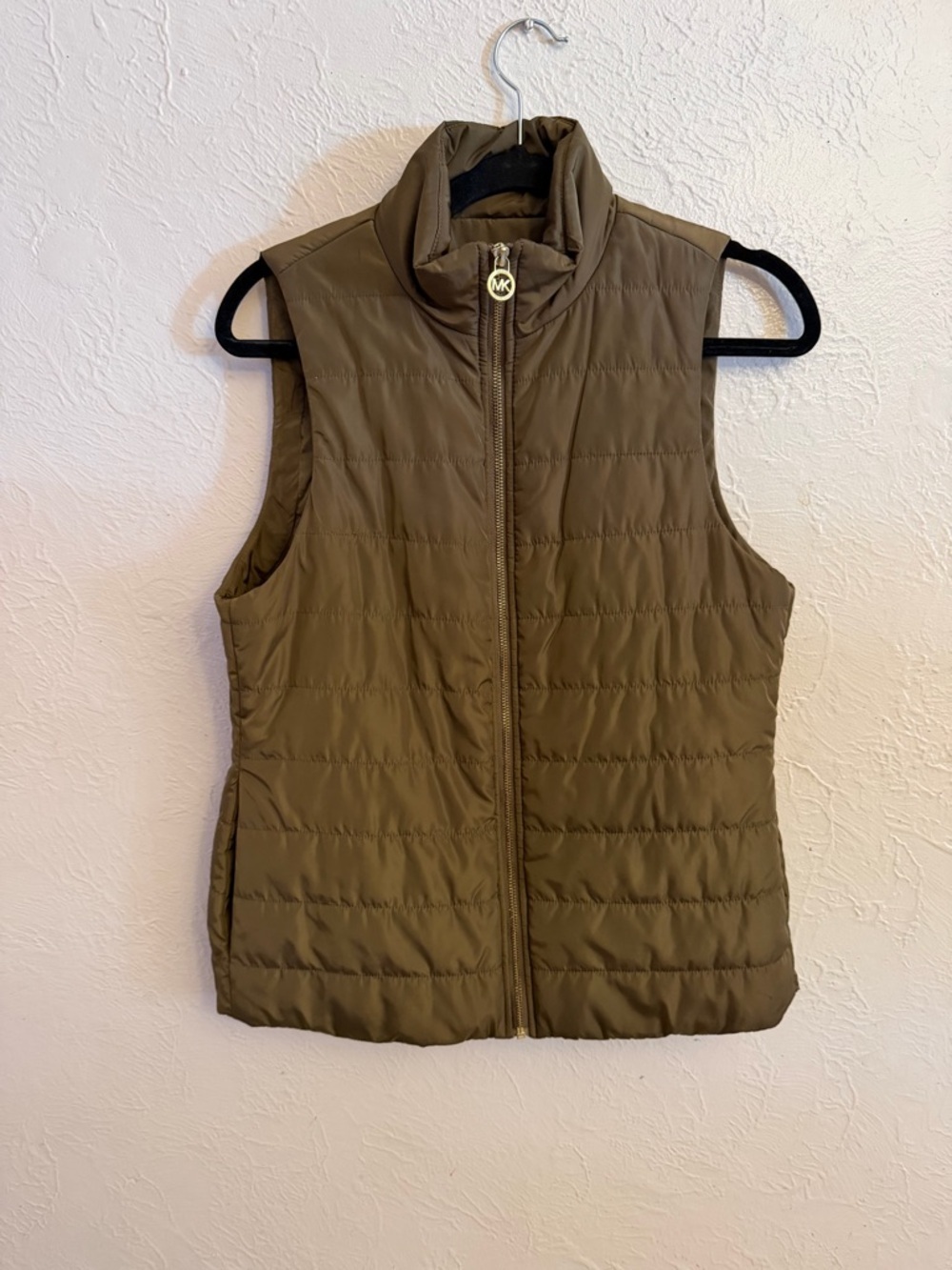 Michael Kors Brown Quilted Puffer Vest with Gold Tone Details